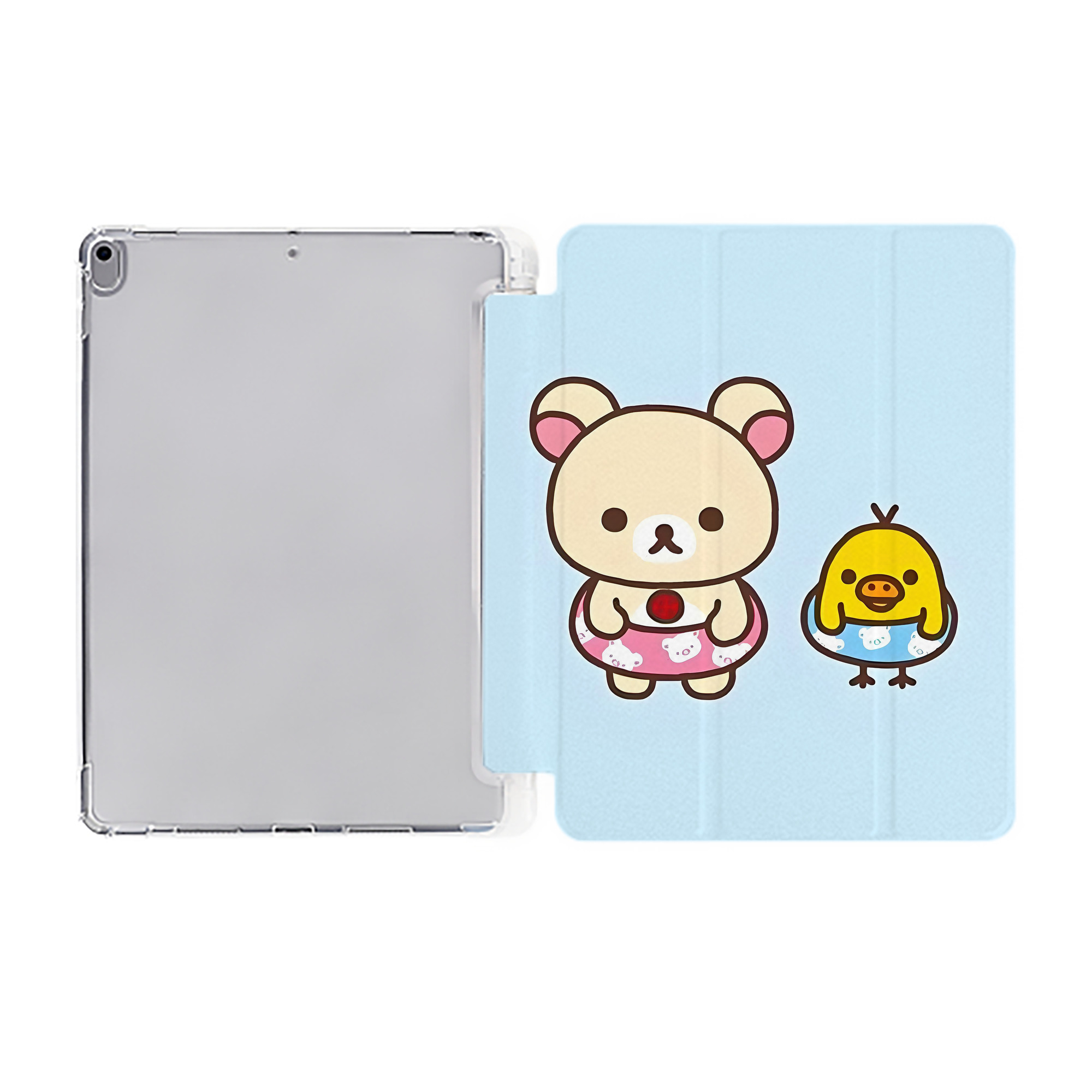 （画像用） リラックマ リラックマ キイロイトリ Rilakkuma Korilakkuma Kiiroitori IPad ケース ペン収納付き 三つ折りスタンド PUレザー×シリコン 対応機種9.5/10.5/10.9インチ